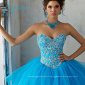 Tulle Satin sans manches en cristal Sexy Quinceanera Robes Ball Gown